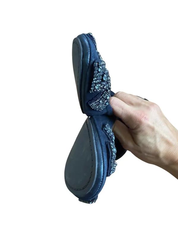Tory Burch Navy Blue Suede Crystal Bow Eddie Flats - Image 6