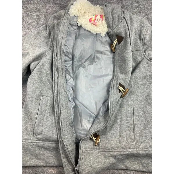 OP XL Hooded Sweatshirt Jacket Faux Fur Gray Full Zip Hooks Womens Long Sleeve‎ - Image 10