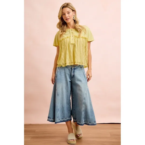 BiBi Solid Jersey With Lace Combo Ruffled Buttoned Top - Image 12