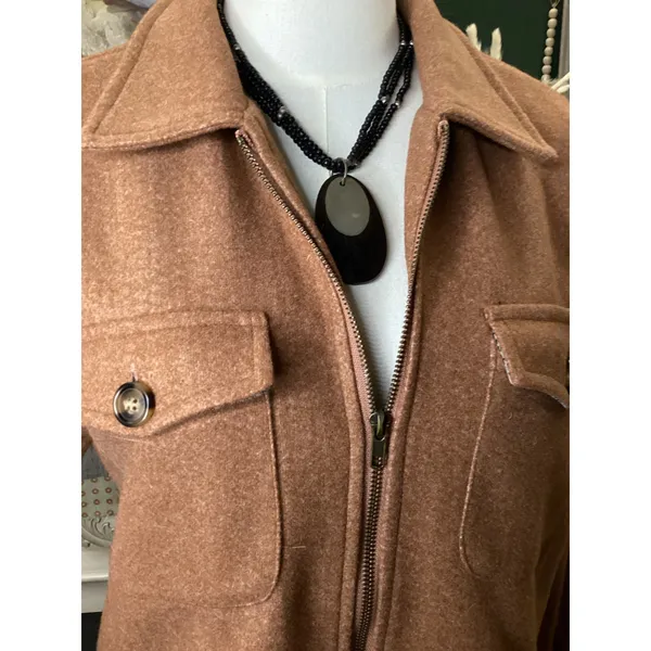 Hem & Thread Womens Brown Zip Up Plaid Lined Shacket Jacket Style 31200 Small - Image 2