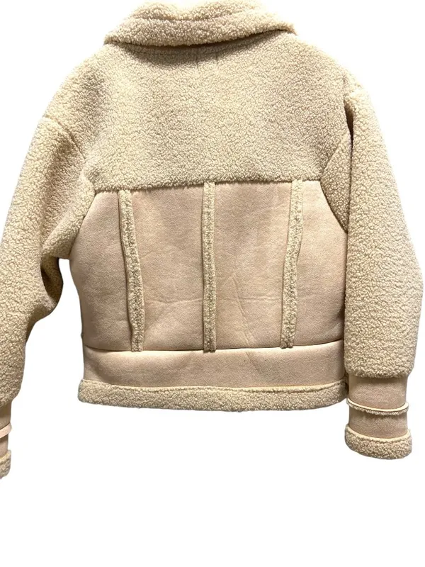 Princess Polly Moondance Faux Sherpa Aviator Jacket Beige Size S/M Neutral Fall - Image 13