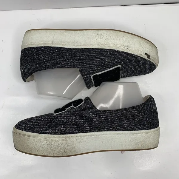 Zara 9 Sneakers YEAH Slip On Black Metallic Platform Canvas Casual Varsity Shoes - Image 5