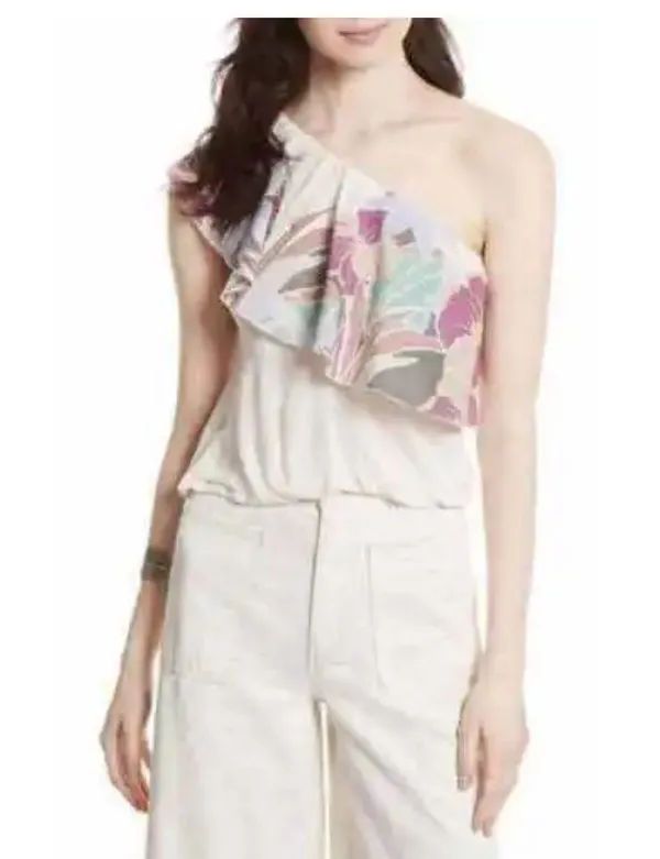 Free People Annka Bubble Blouse Top One-Shoulder Floral Printed - Image 4