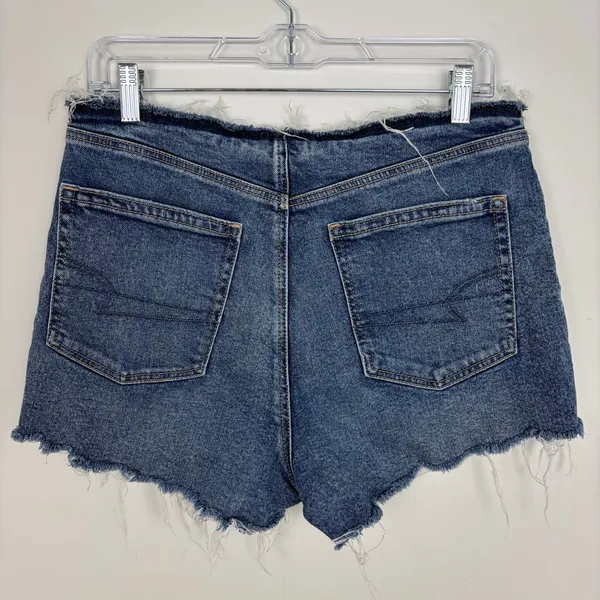 American Eagle Stretch 90s Boyfriend Denim Shorts Frayed Waist High Rise Size 10 - Image 6