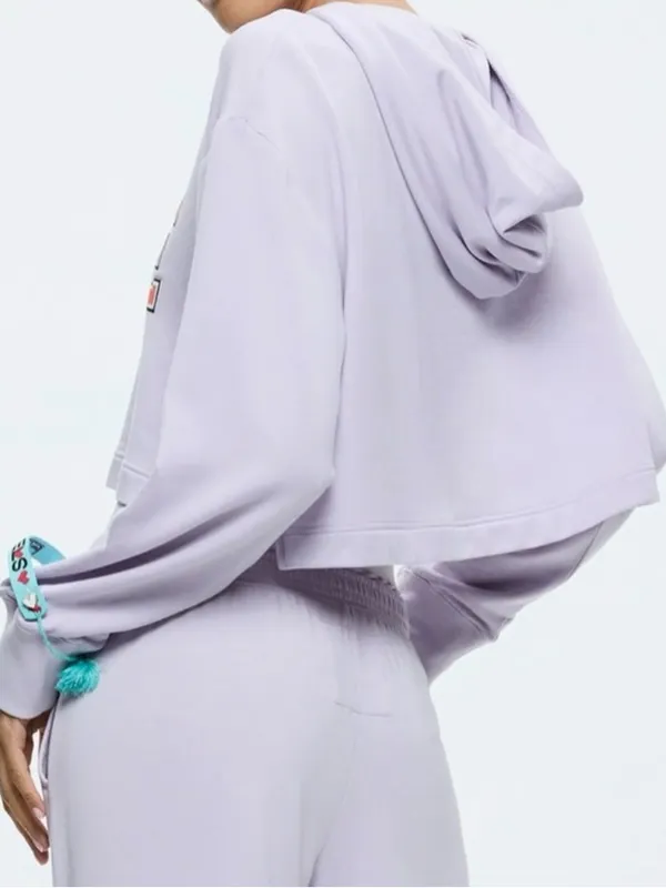 Alice + Olivia Lavender Cropped Hoodie with Orange 'LOVE' Graphic size M - Image 2