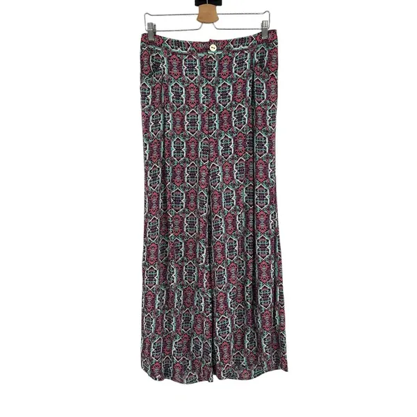 Anthropologie Elevenses‎ South Shore Pants Geometric Wide Leg Pink Teal Size 8 - Image 3