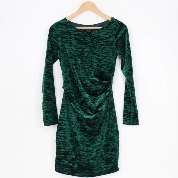 Lulus in a Gleam Bodycon Dress Womens Medium Forest Green Velvet Long Sleeve - Image 2