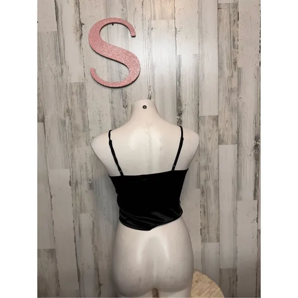 Love University Black Satin Bustier Crop Top – Size S - Image 6