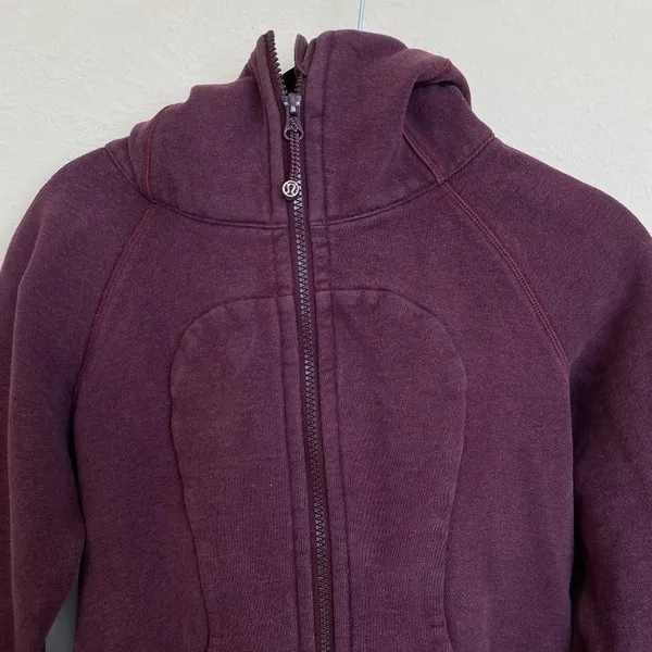 Lululemon zip up Scuba Classic Cotton Fleece Heathered Bordeaux Drama size‎ 4 - Image 5