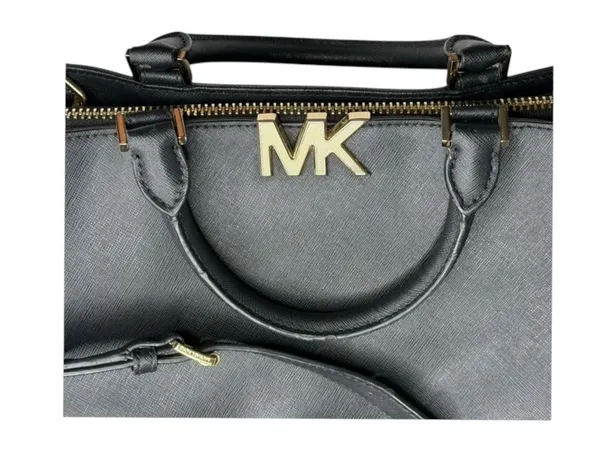 Michael Kors ✿ Florence Medium Saffiano Leather Satchel Handbag ✿ Black Gold MK - Image 14
