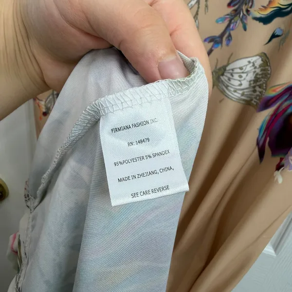 Lily by Firmiana tan‎ butterfly floral artsy scoop neck stretch maxi dress large - Image 4