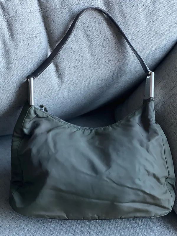 Prada Vintage Nylon Leather Shoulder Bag green - Image 2