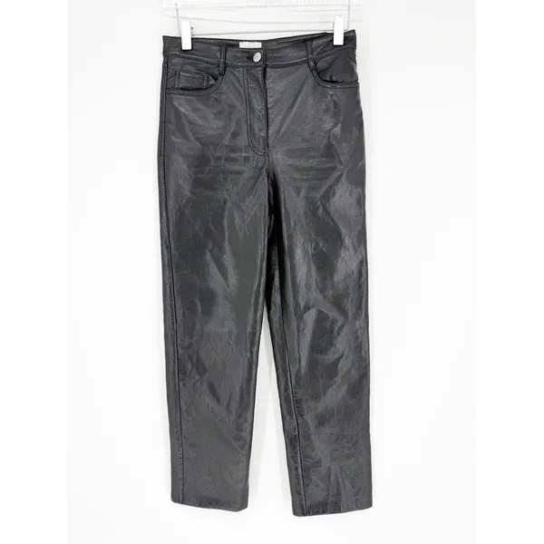 Aritzia Wilfred Melina‎ Faux Leather Straight Leg Pants Women's Size 0 Black - Image 3
