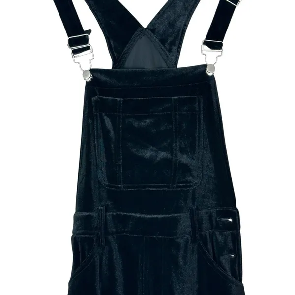 NWT Magnolia South Velvet Solid Overall Shorts Black Goth Stretch Size XS - Image 3