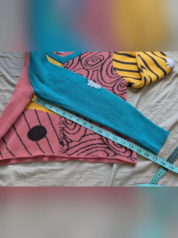 Nightmare Before Christmas Sally Cropped Knit Sweater Medium Blue/Yellow - Image 6