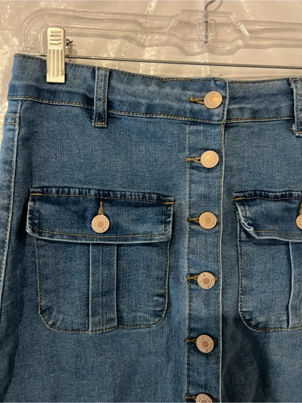 Vintage Violet Button Down Denim Skirt Size Medium Blue - Image 2
