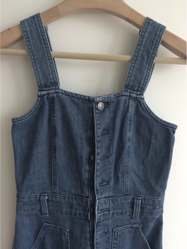 Aerie Denim Kick Flare Overalls XS Blue Wide Leg Adjustable Straps - Image 4