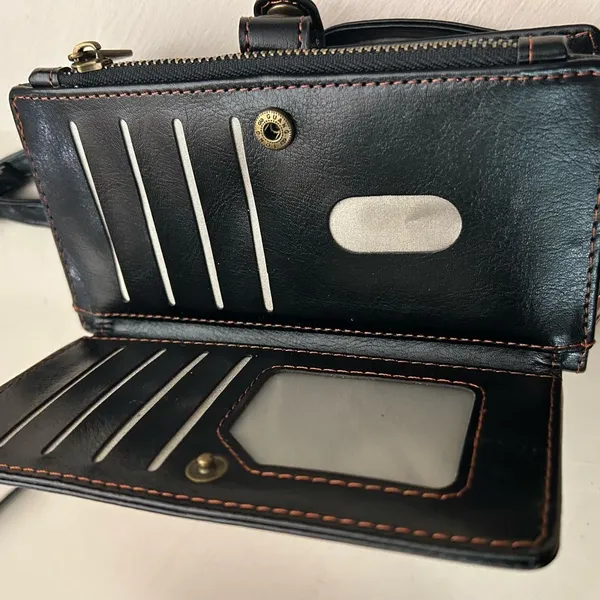 Phone Compact Black Crossbody Wallet Bag with Removable Strap excellent shape - Image 5