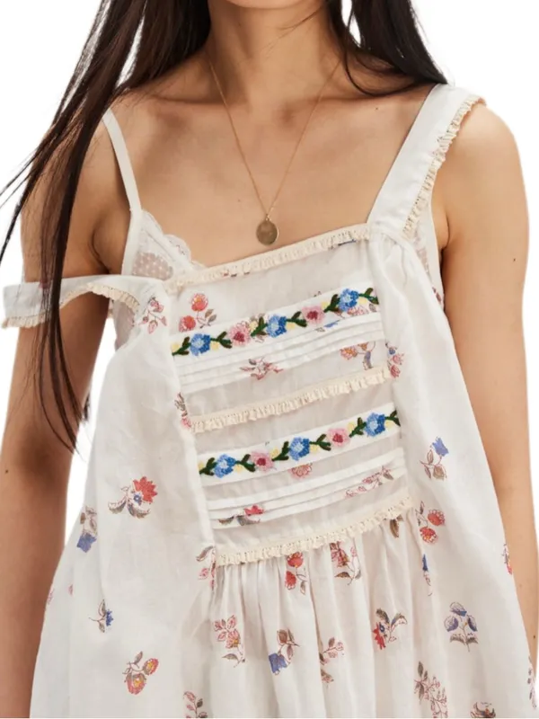 Free People White The Way Back Floral Print Maxi Top /Dress Cotton Embroidery XS - Image 4