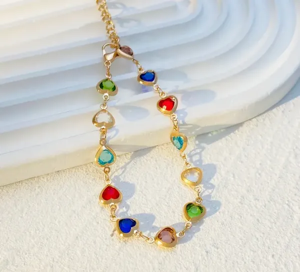 Colorful Heart-shaped Gold Tone Bracelet - Image 4