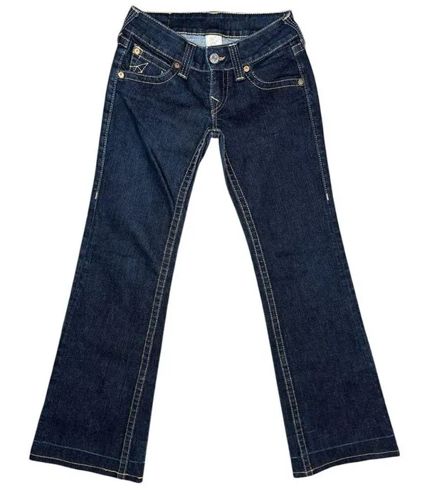 True Religion Denim Vintage Size 25 Dark Blue Wash WC92358QV Candice Flare Jeans - Image 2