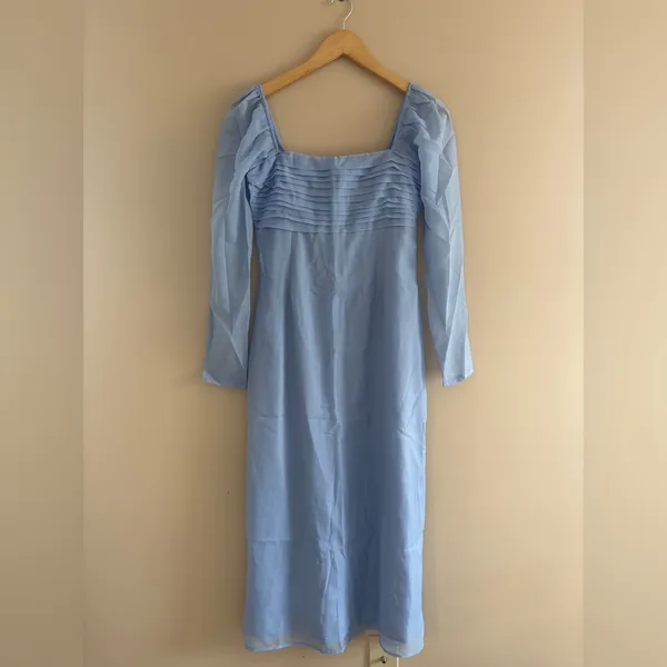 Abercrombie & Fitch Emerson Chiffon Long Sleeve Midi Dress Blue Size Small Party - Image 2