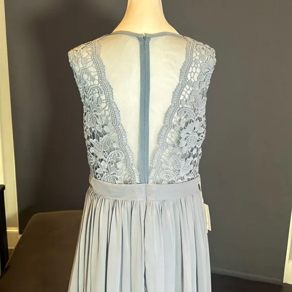 Women’s Blue Gray Chiffon & Lace Full Length Bridesmaid Formal Dress Size 12 NWT - Image 5