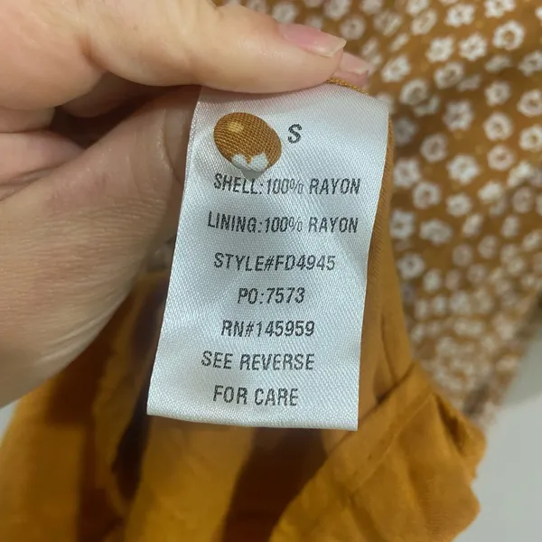 DRESS FORUM‎ LA | Mustard White Floral Balloon Sleeve Dress Tiered | Size S - Image 8