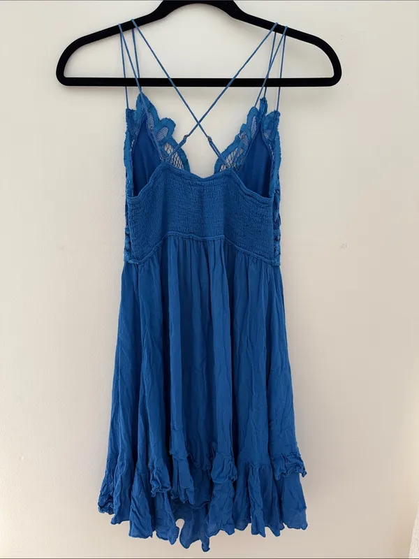 Free People Cobalt Blue Crochet Lace Sundress with Strappy Back - Image 3