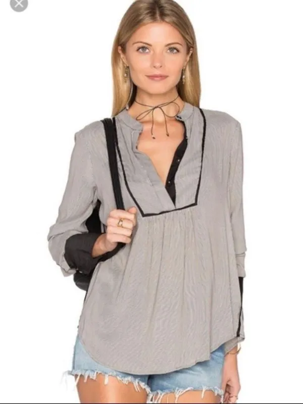 Free People Pebble Crepe Shirt Neutral - Image 8