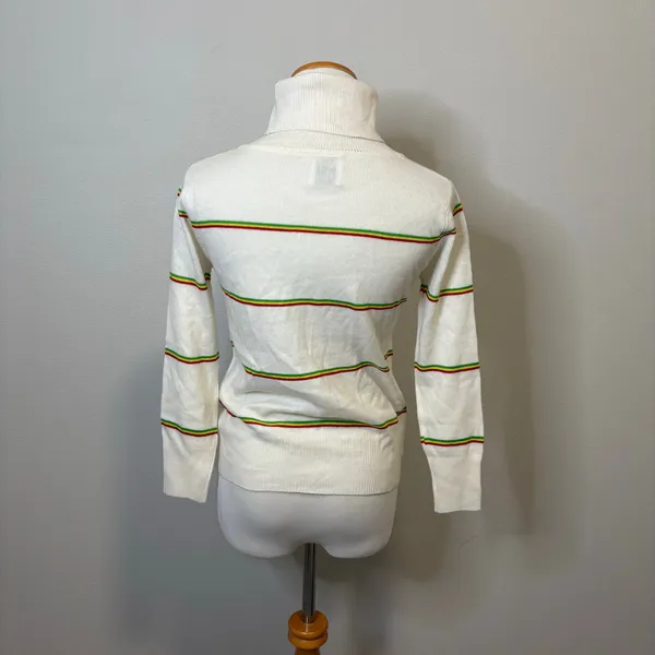 Madeleine Thompson NWT Striped Turtleneck Sweater White Red Yellow Green Small‎ - Image 3