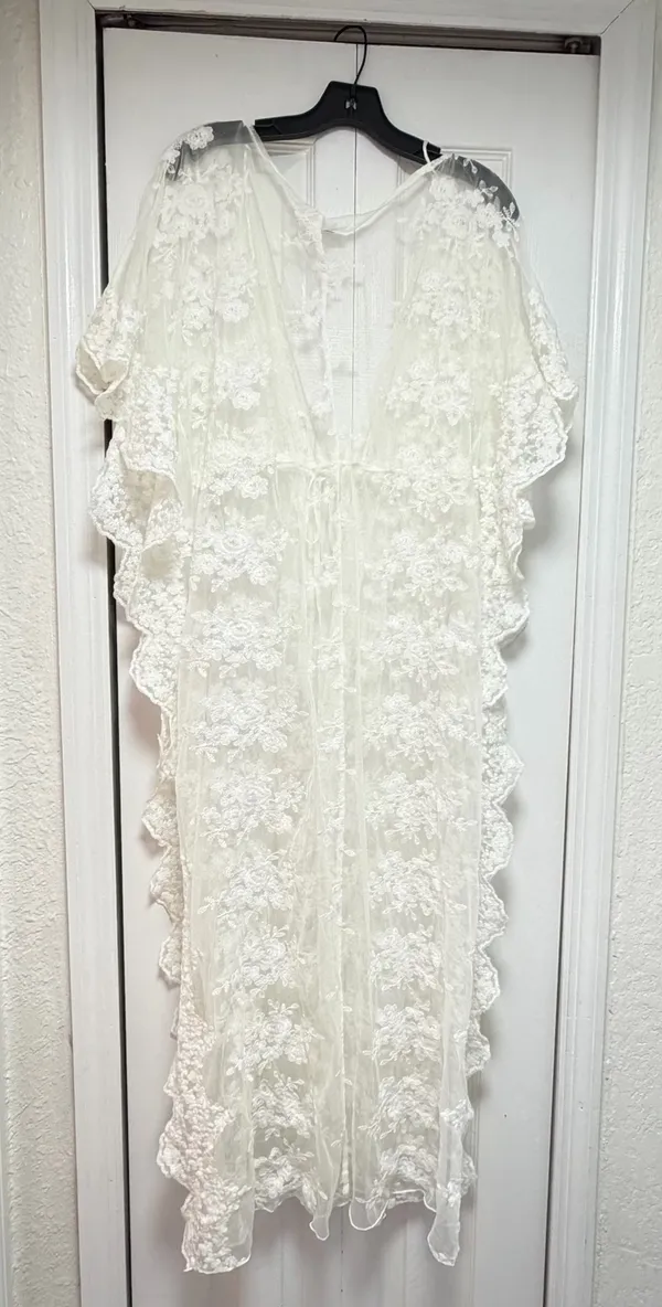 Ark & Co. White Floral Lace Duster Kimono Maxi Swim Cover-Up / Robe - Size S ✨ - Image 11