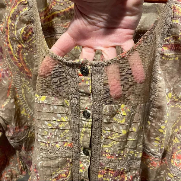 Cute boho western lace mesh paisley lightweight button front blouse festival Y2K - Image 9