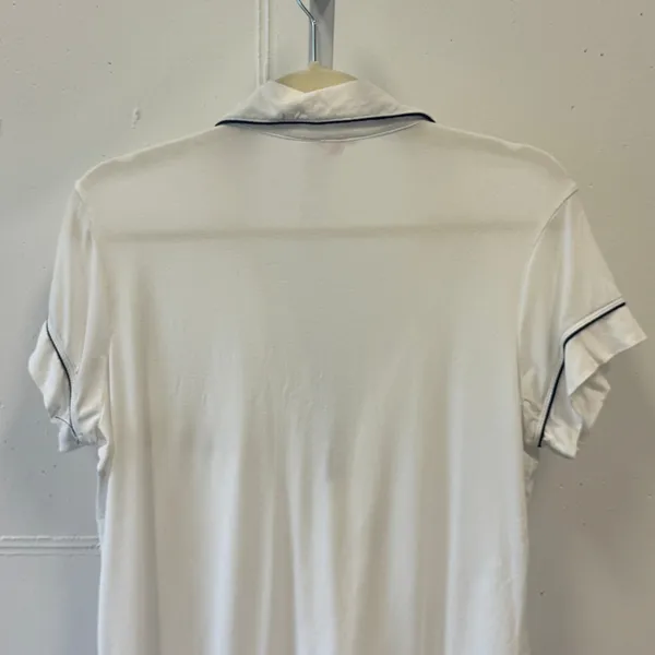 Eberjey Gisele Short Sleeve Pajama Top White Navy Piping Modal Size Medium - Image 5