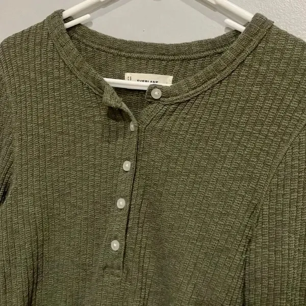 Everlane THE COZY RIB HENLEY KALAMATA Top Organic Cotton Large #500 - Image 3