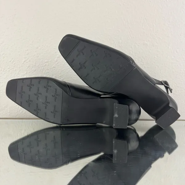 EASY STREET Y2K Black Faux Leather Edgy Bow Slingback Slip On Block Kitten Heels - Image 9
