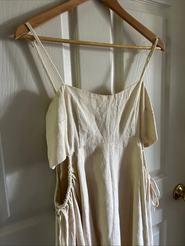 1.State Womens Linen Cut Out Tie Detail Scoop Neck‎ Mini Dress in Oatmeal Sz Med - Image 5