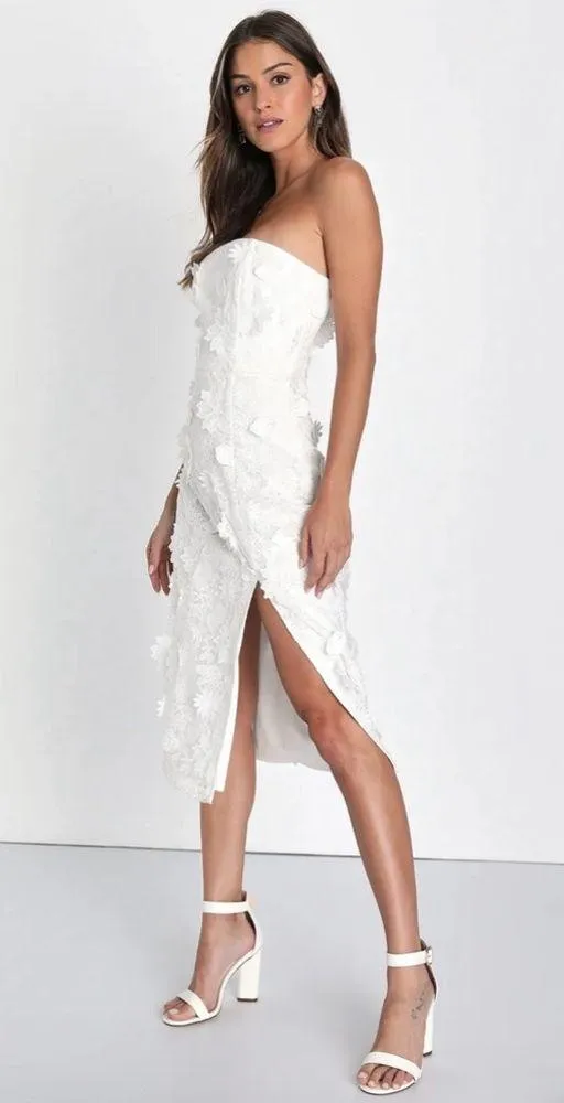 NWOT Elevated Sensation White 3D Floral Embroidered Midi Dress - Image 4