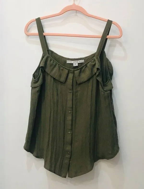Olive green Hyfve Boutique Boho top sz Med - Image 4