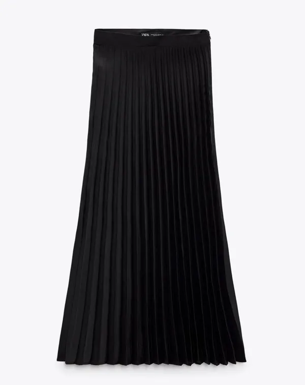 NWT Zara black satin pleated midi skirt. Size Large - Image 3