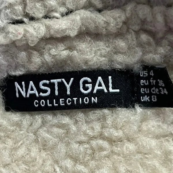 Nasty Gal Black Vegan Faux Leather Fleece Double Breasted Aviator Coat Jacket 4 - Image 4