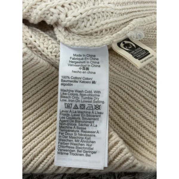 Madewell Lace Up Front Chunky Knit Sweater Cream Beige Long Sleeve Preppy Size S - Image 11