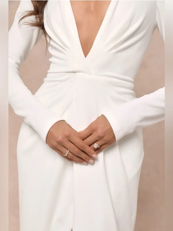 Lulus NWT Medium Stunning White Long Sleeve Mermaid Maxi Wedding Dress Bride - Image 4