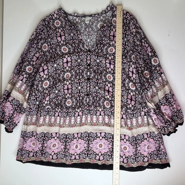 Cato Floral Medallion Blouse Size 18/20W Black Multicolor Boho Lightweight Comfy - Image 10