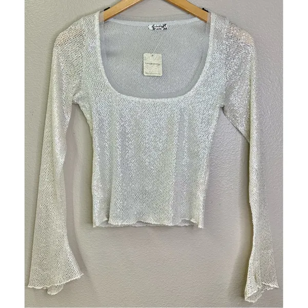 NWT Free People Late Night Disco Layering Top Sequin White Snowing Combo - Image 10