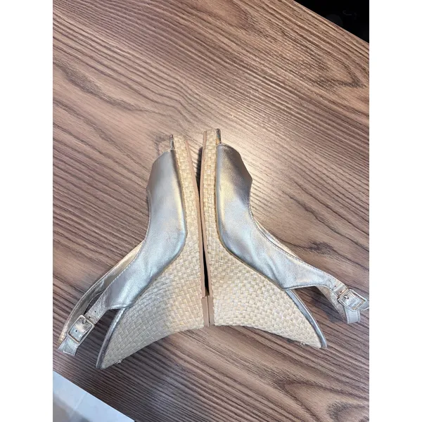 Lilly Pulitzer Gold‎ Metallic Leather Wedge Peep Toe Slingback Sandals *READ - Image 10