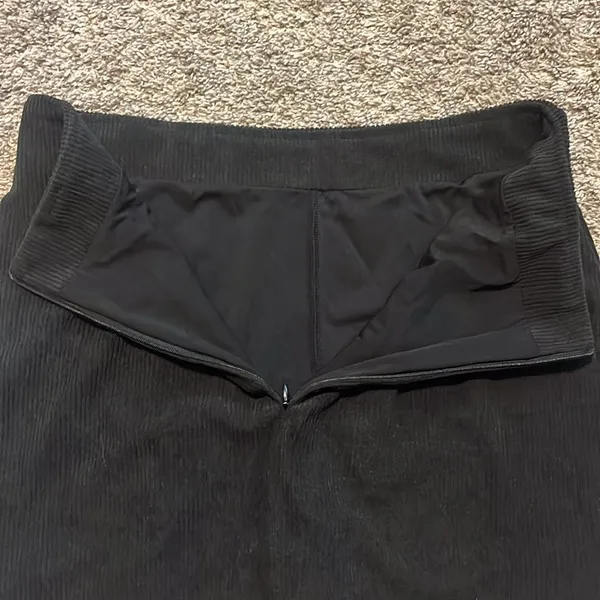 Halara High Waisted Invisible Zipper 2-in-1 A Line Mini Corduroy Black Skirt Med - Image 8