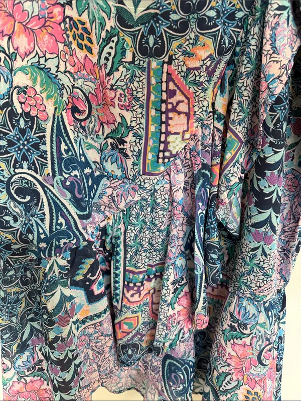 Soft Surroundings Navy Floral Patchwork Maxi Skirt with Pink and Teal - Image 6