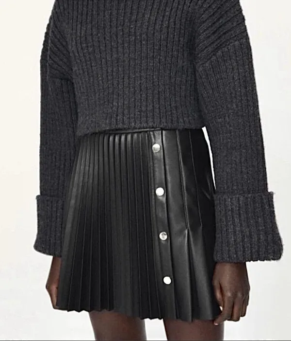 ZARA black pleated leather skirt - Image 2
