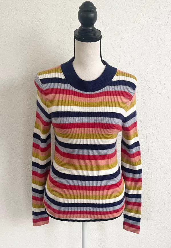 Madewell Pullover Stripe Sweater Merino Wool Alpaca Blend Size Medium 70’s Style - Image 3